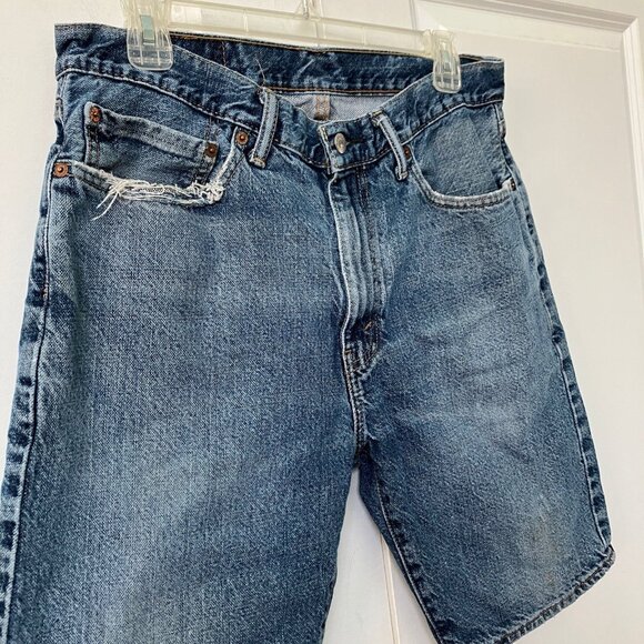 Levi's 505 Denim Shorts Mens 34 Walking Bermuda Distressed Jean - Picture 6 of 15